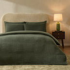 Dusklia - Portofino Waffle 100% Cotton Duvet Cover 200 Thread Count - Forest Green