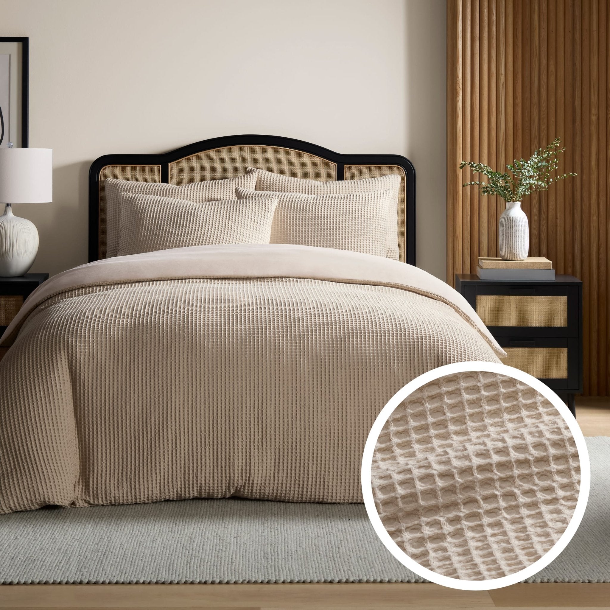 Dusklia - Portofino Waffle 100% Cotton Duvet Cover 200 Thread Count - Natural