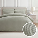 Dusklia - Portofino Waffle 100% Cotton Duvet Cover 200 Thread Count - Sage Green