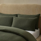 Dusklia - Portofino Waffle 100% Cotton Pair of Pillowcases 200 Thread Count - Forest Green