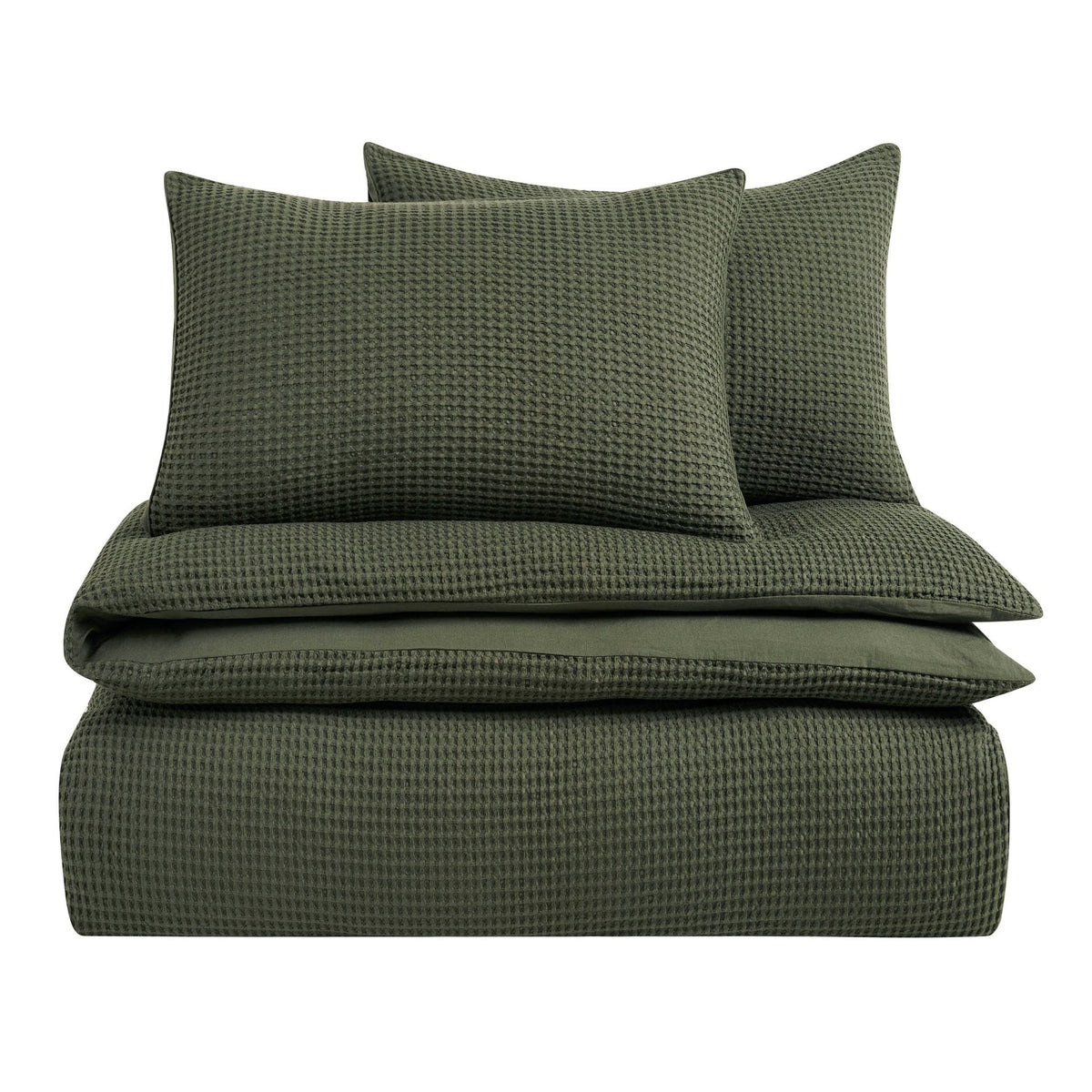 Dusklia - Portofino Waffle 100% Cotton Pair of Pillowcases 200 Thread Count - Forest Green