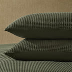Dusklia - Portofino Waffle 100% Cotton Pair of Pillowcases 200 Thread Count - Forest Green