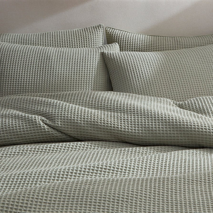 Dusklia - Portofino Waffle 100% Cotton Duvet Cover 200 Thread Count - Sage Green
