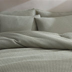 Dusklia - Portofino Waffle 100% Cotton Duvet Cover 200 Thread Count - Sage Green