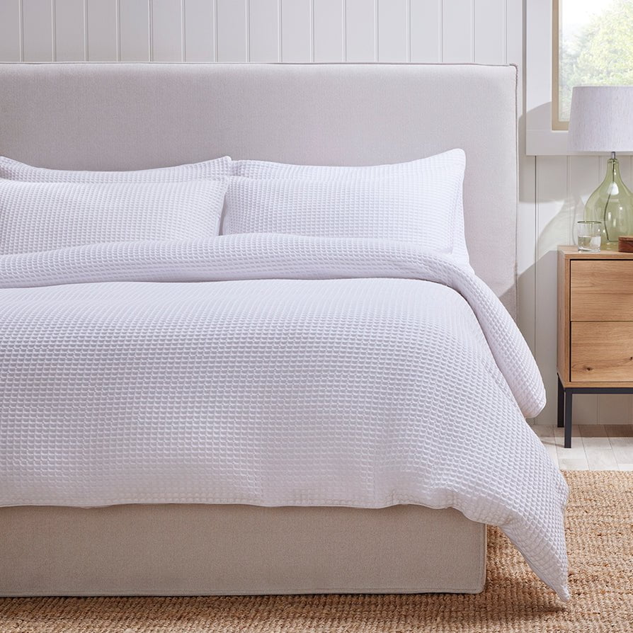 Dusklia - Portofino Waffle 100% Cotton Duvet Cover 200 Thread Count - White