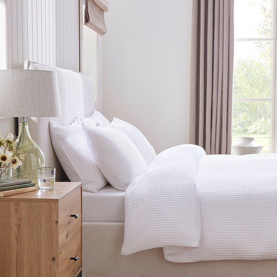 Dusklia - Portofino Waffle 100% Cotton Duvet Cover 200 Thread Count - White