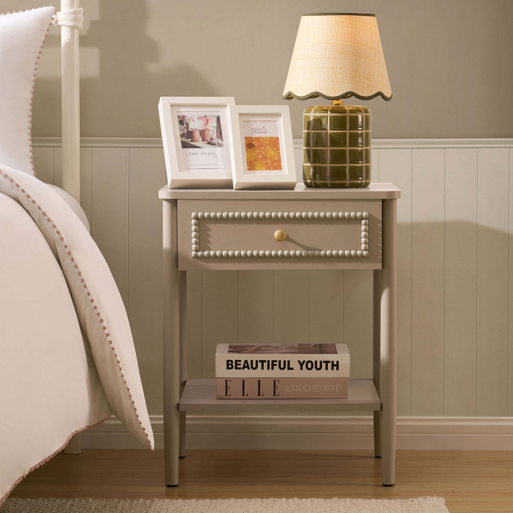 Dusklia - Posy Bobbin 1 Drawer Nightstand - Taupe