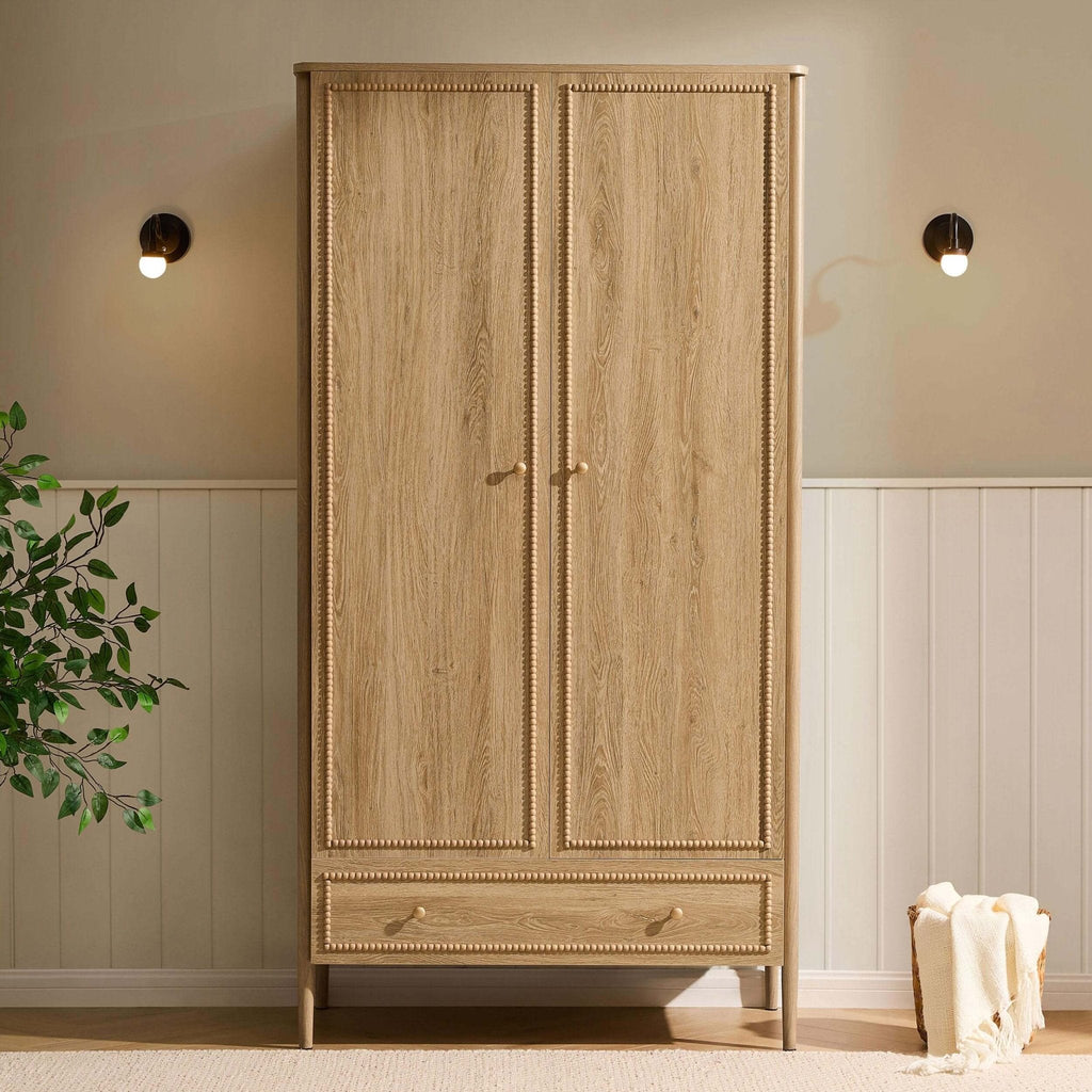 Dusklia - Posy Bobbin 2 Door Wardrobe with Drawer - Light Wood