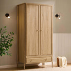 Dusklia - Posy Bobbin 2 Door Wardrobe with Drawer - Light Wood