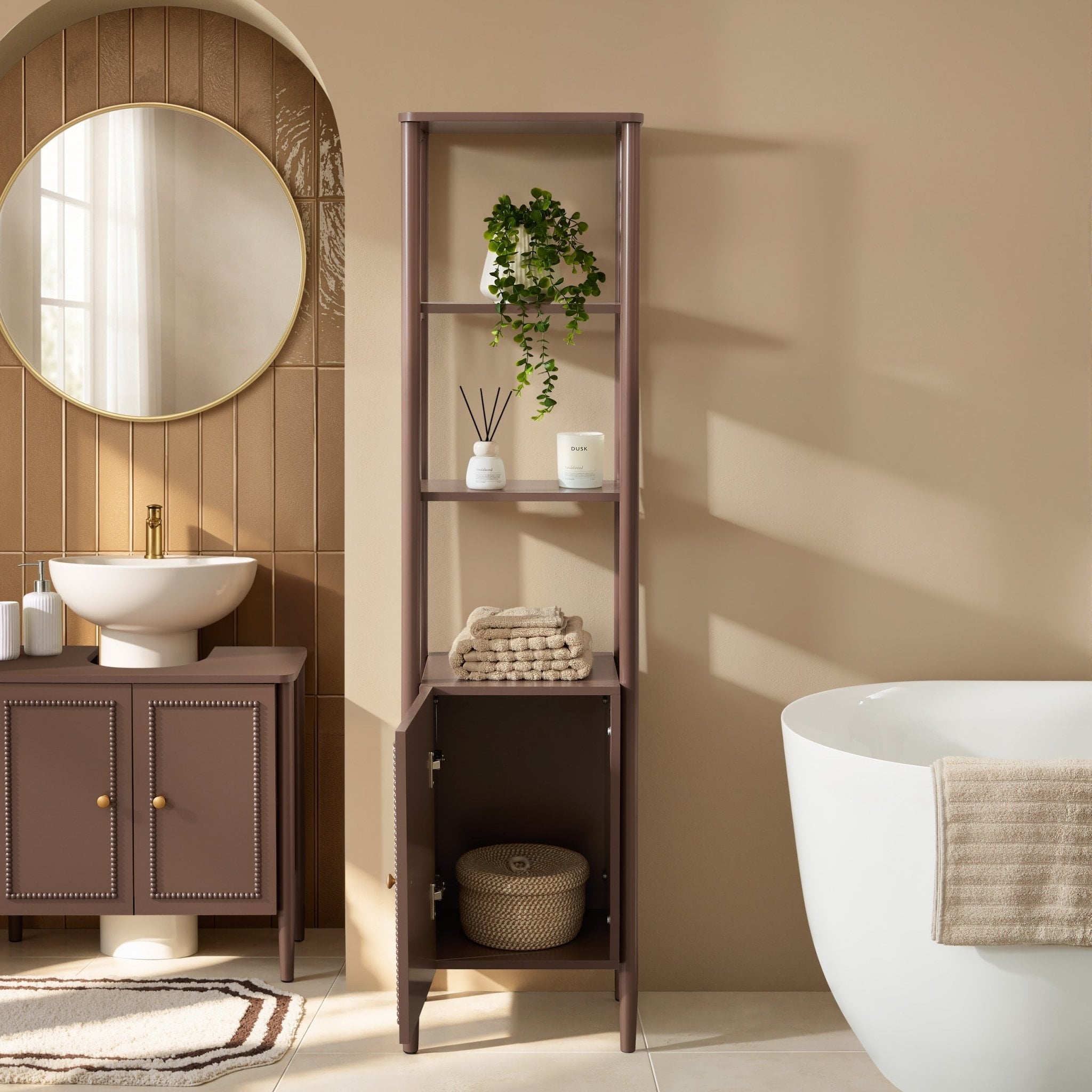 Dusklia - Posy Tall Bathroom Storage Cabinet - Mocha