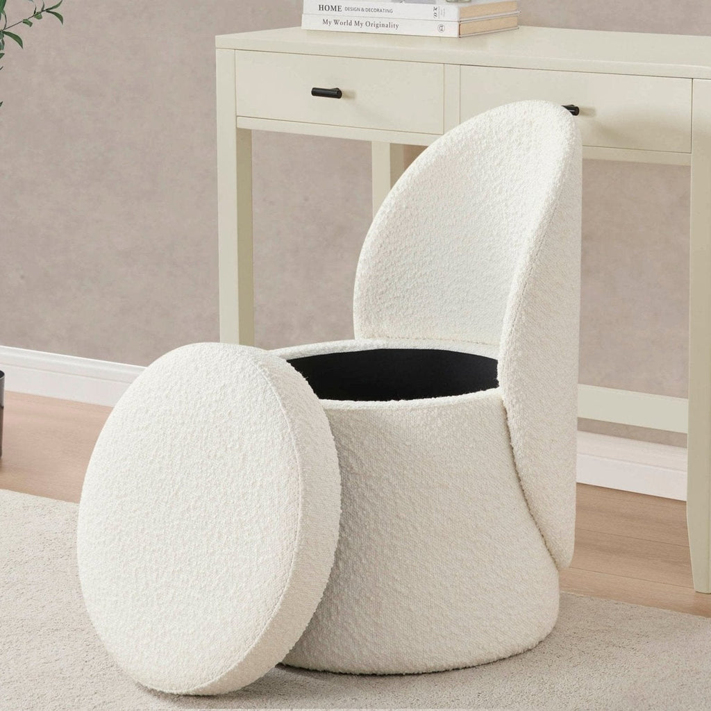 Dusklia - Primrose Boucle Dressing Table Storage Stool - Off White