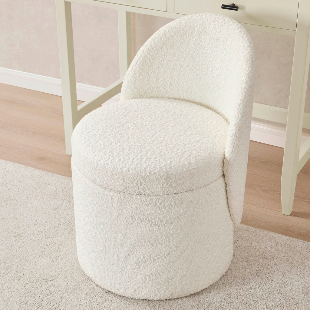Dusklia - Primrose Boucle Dressing Table Storage Stool - Off White
