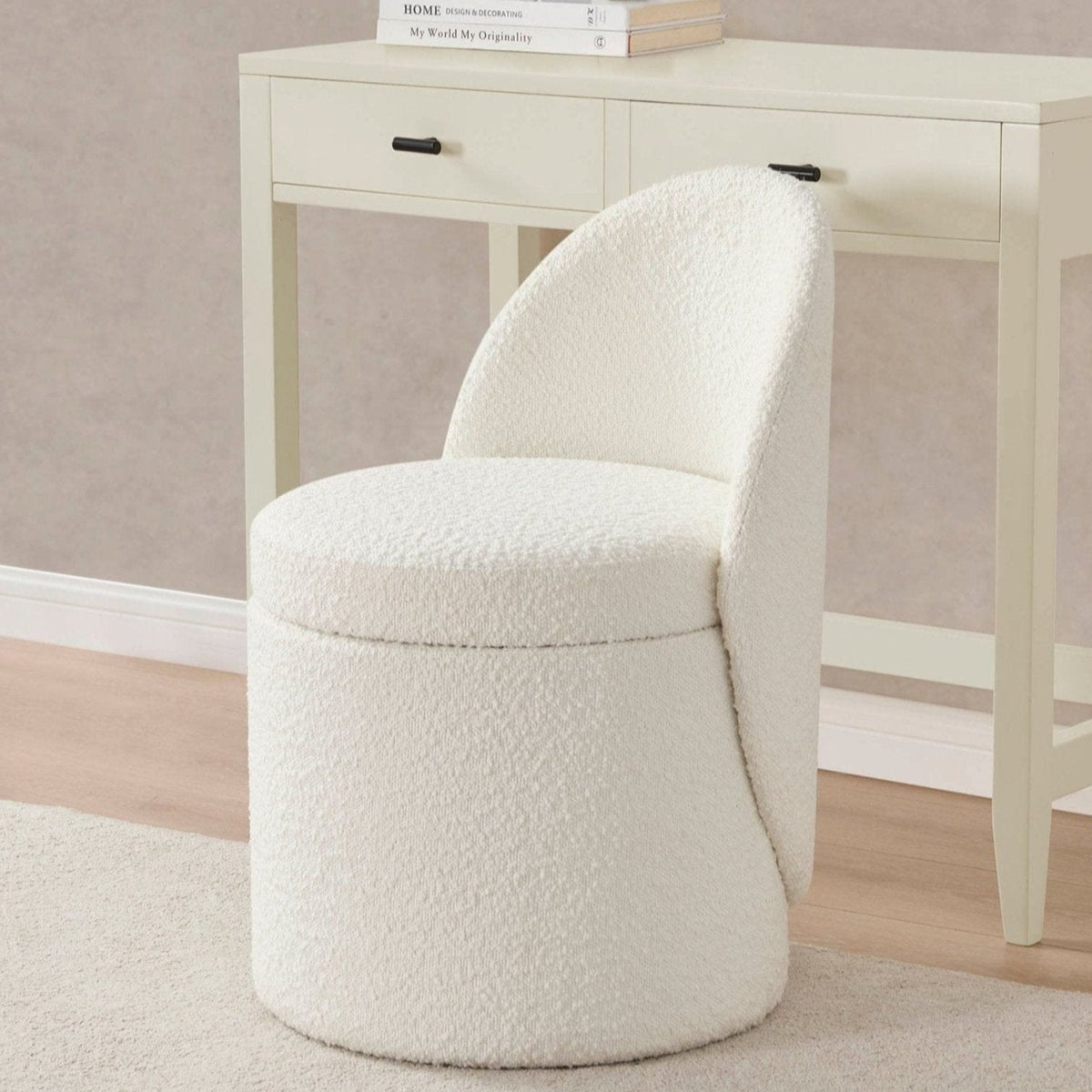Dusklia - Primrose Boucle Dressing Table Storage Stool - Off White