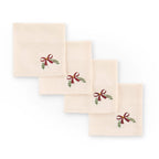 Dusklia - Printed Bow 100% Cotton Christmas Set of 4 Napkins - Red