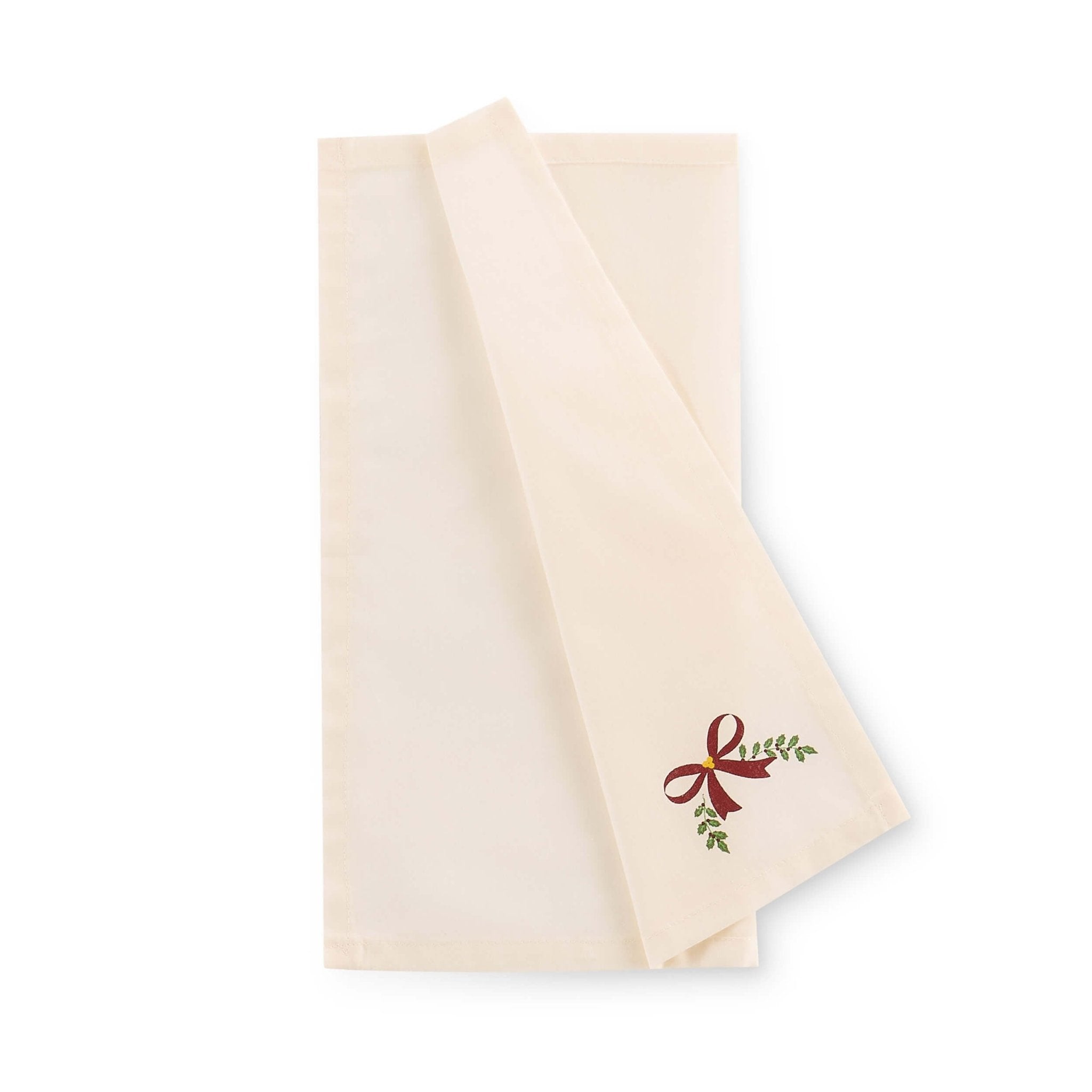 Lot de 4 serviettes de Noël en coton imprimé nœud - Rouge