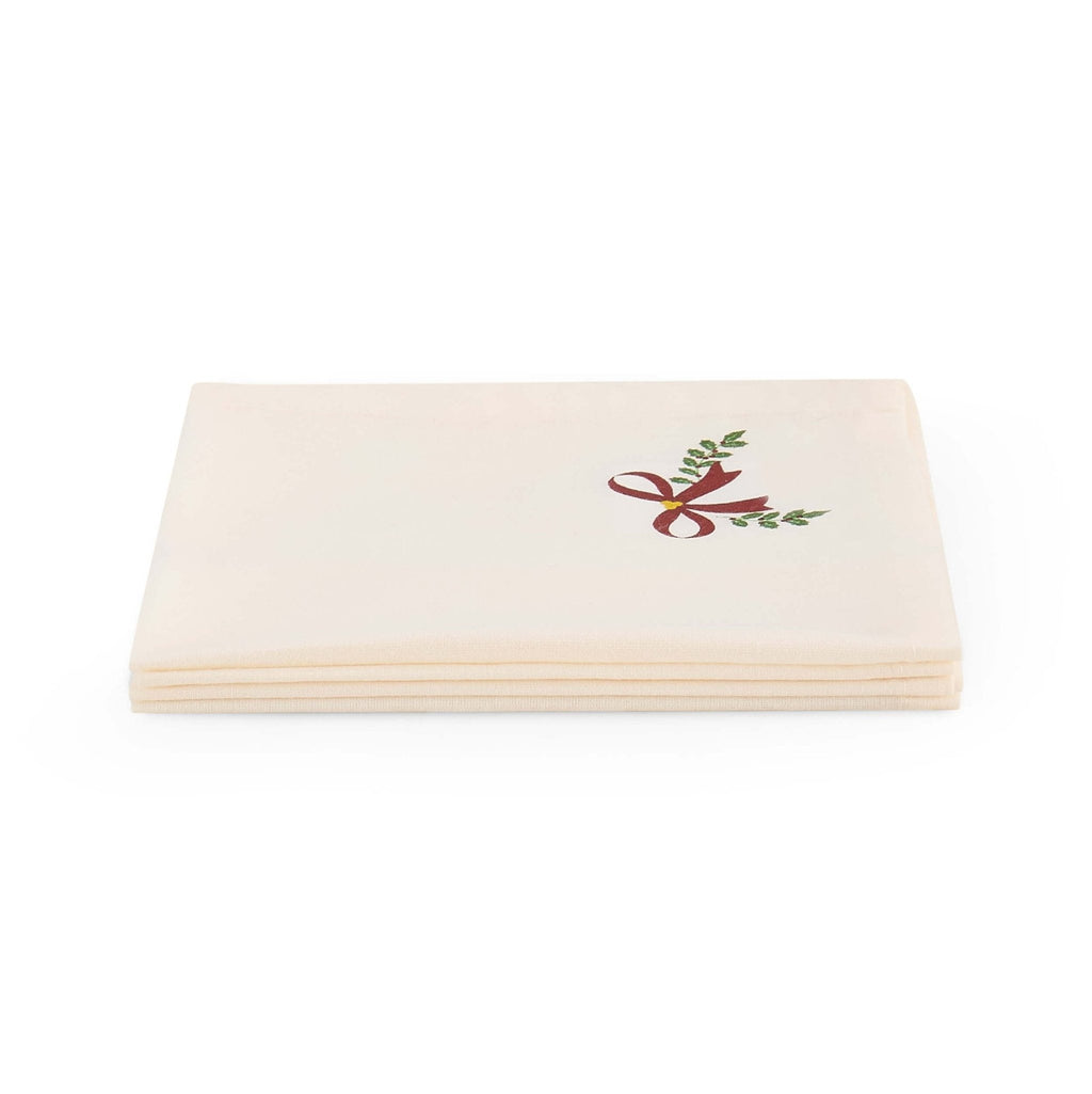 Lot de 4 serviettes de Noël en coton imprimé nœud - Rouge