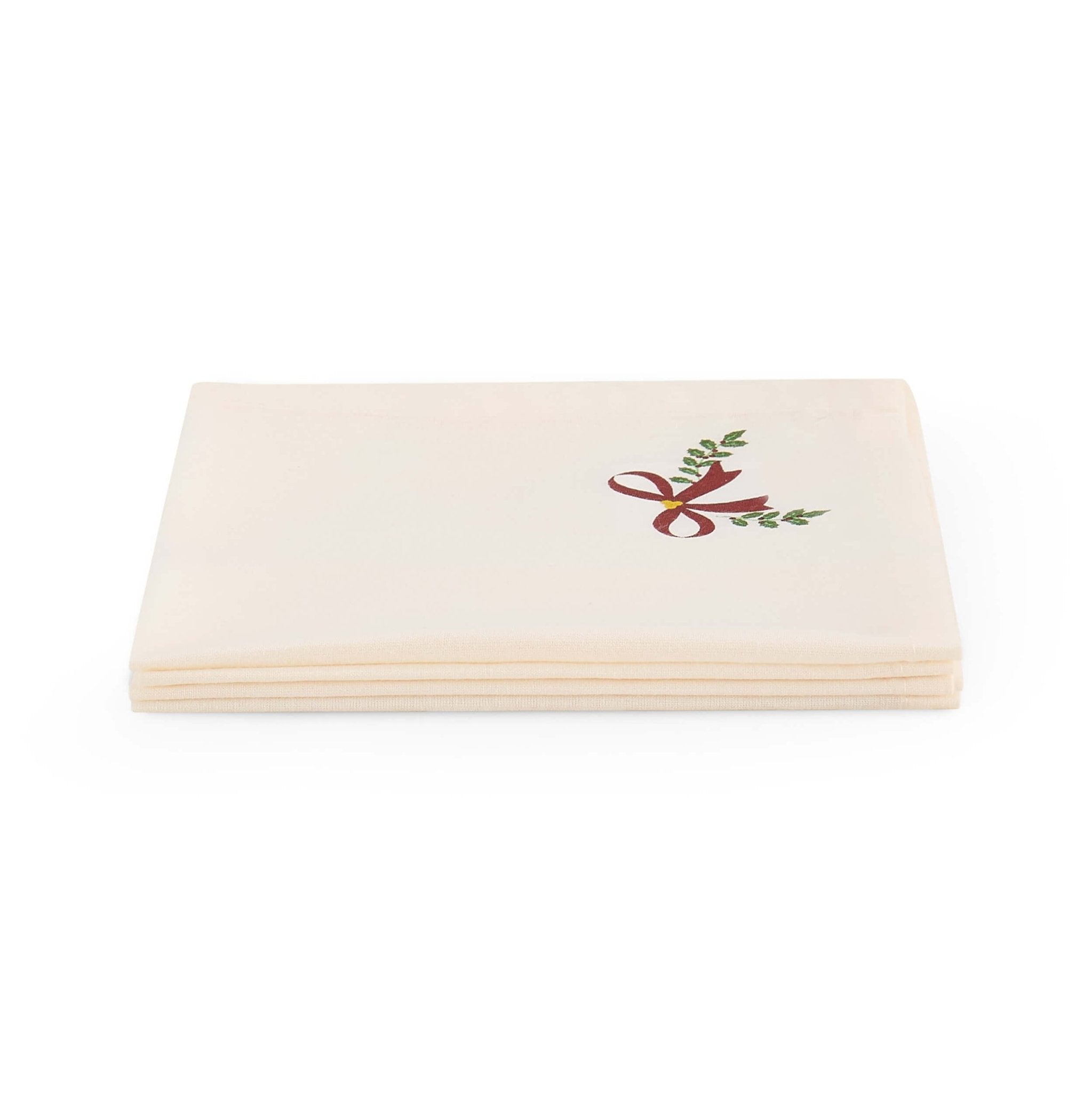 Lot de 4 serviettes de Noël en coton imprimé nœud - Rouge