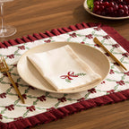 Dusklia - Printed Bow 100% Cotton Christmas Set of 4 Napkins - Red