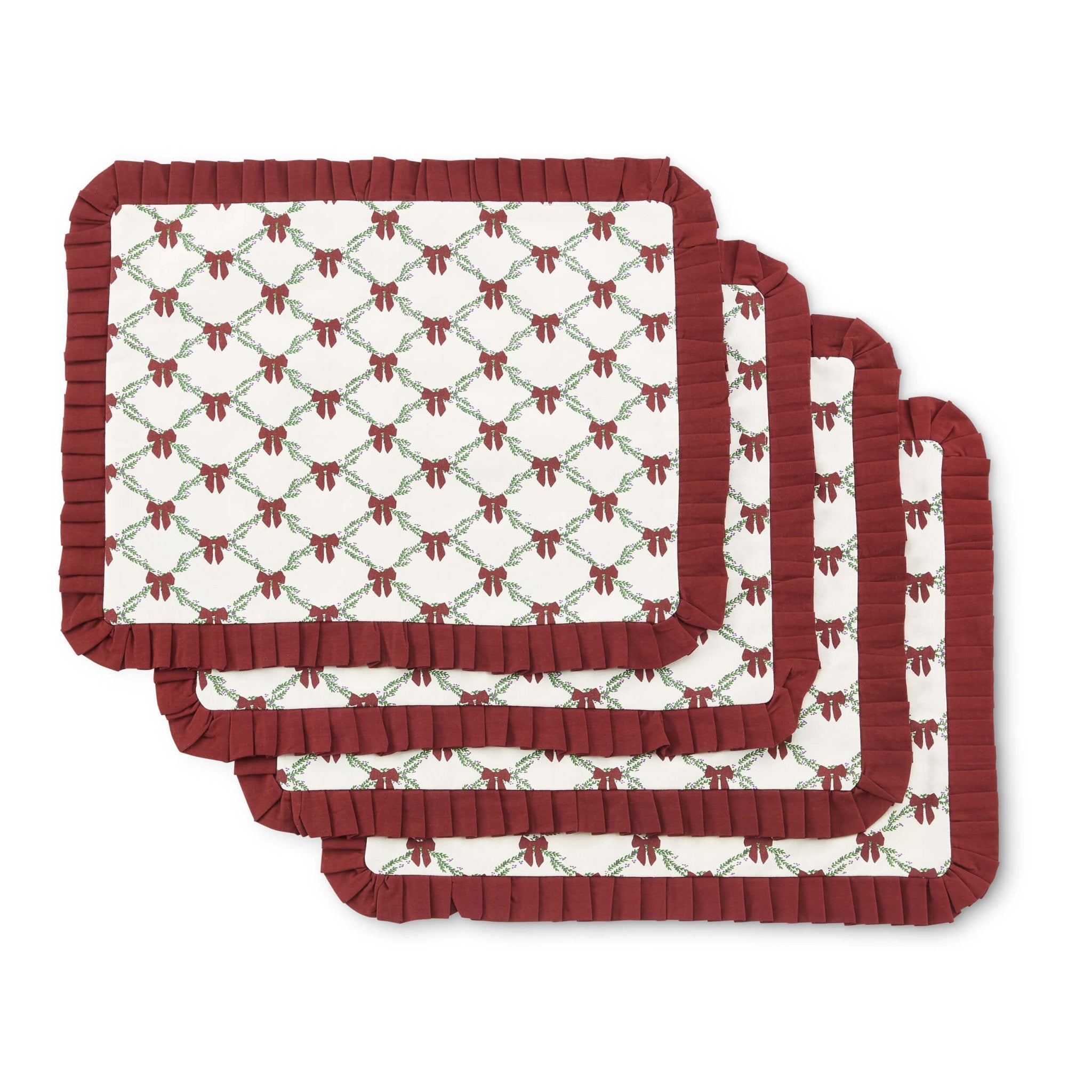 Sets de table de Noël 100 % coton avec nœud imprimé, lot de 4 - Rouge