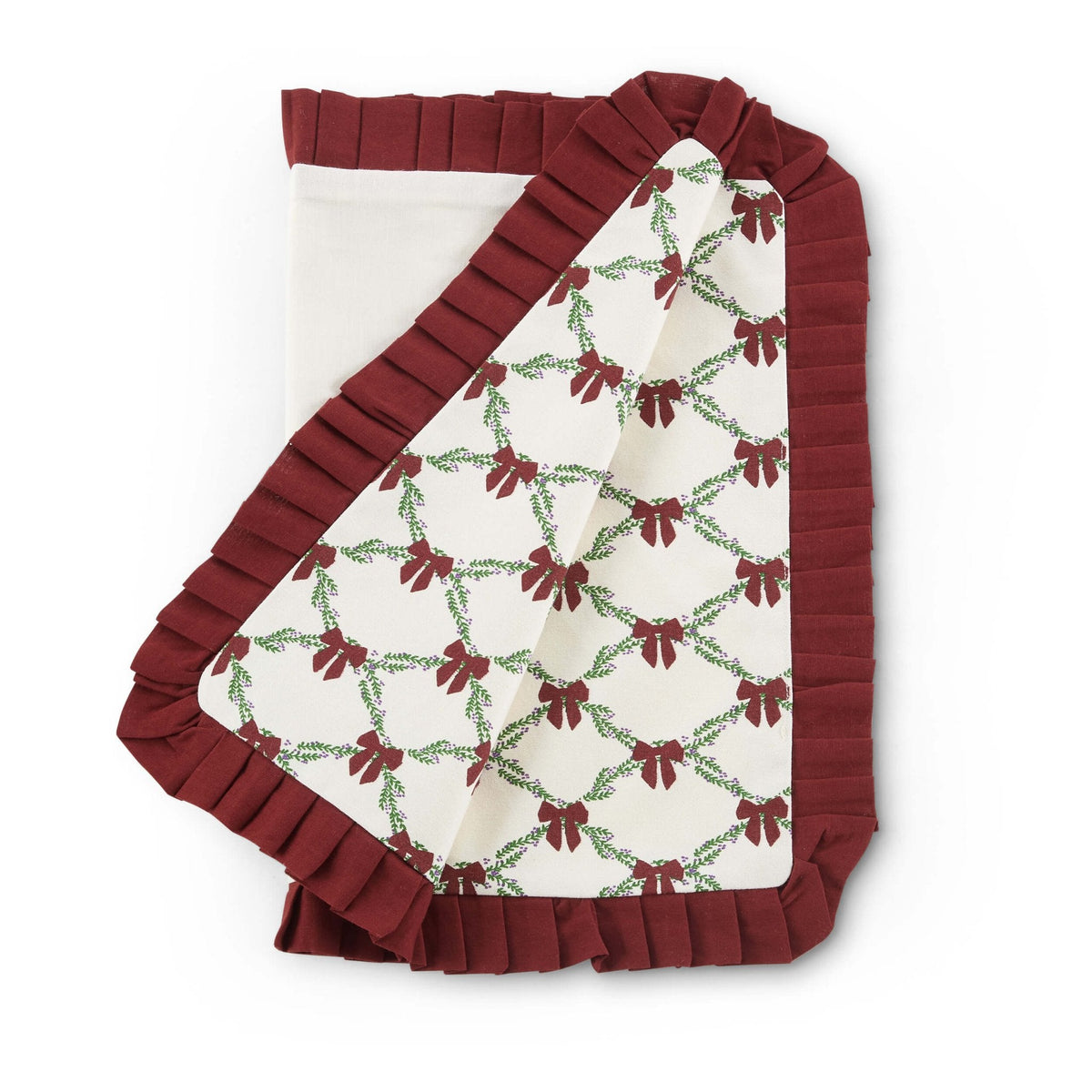 Dusklia - Printed Bow 100% Cotton Christmas Set of 4 Placemats - Red