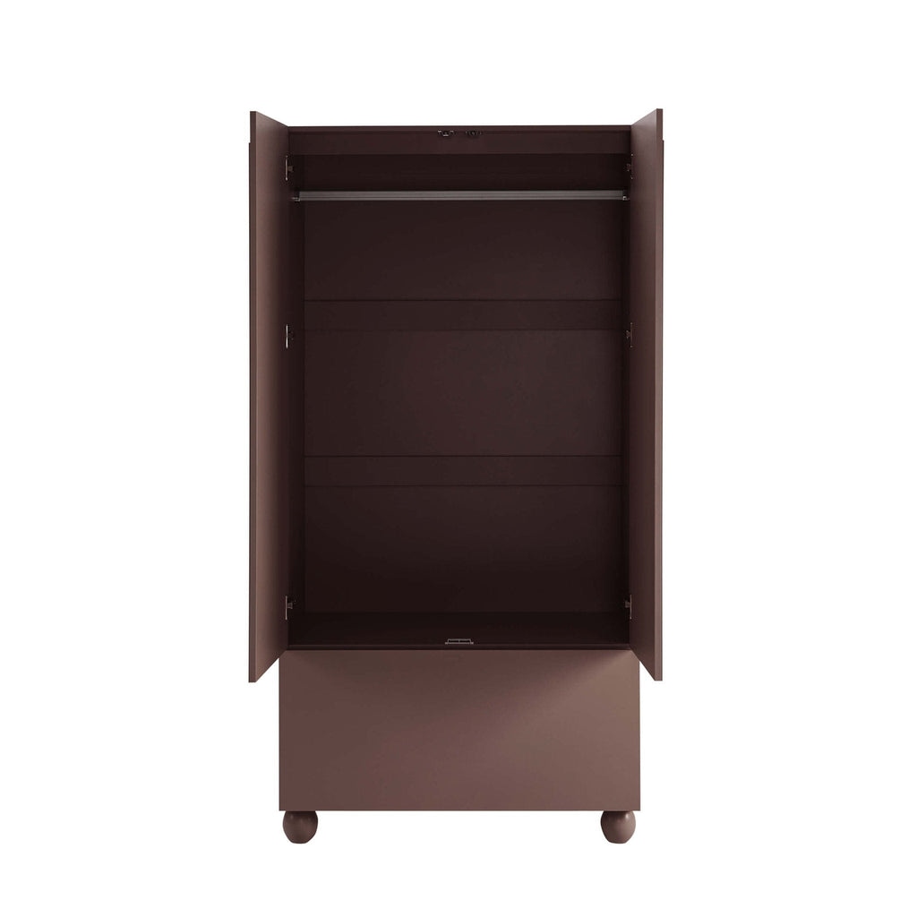 Dusklia - Rachel Arch Front 2 Door Wardrobe with Drawer - Mocha