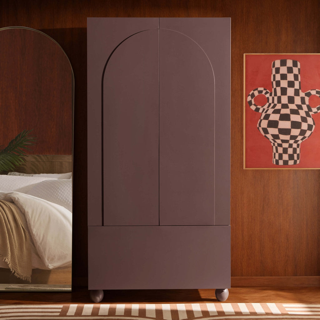 Dusklia - Rachel Arch Front 2 Door Wardrobe with Drawer - Mocha