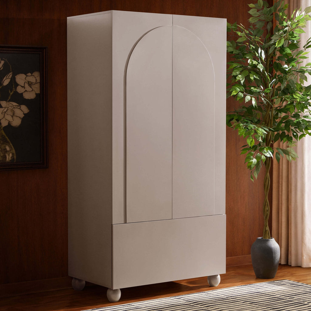 Dusklia - Rachel Arch Front 2 Door Wardrobe with Drawer - Taupe