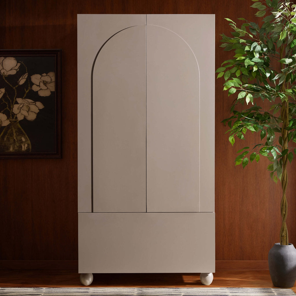 Dusklia - Rachel Arch Front 2 Door Wardrobe with Drawer - Taupe