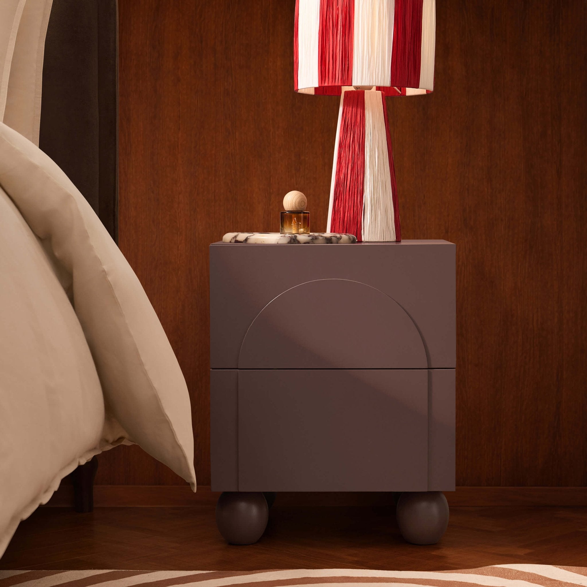 Dusklia - Rachel Arch Front 2 Drawer Bedside Table - Mocha