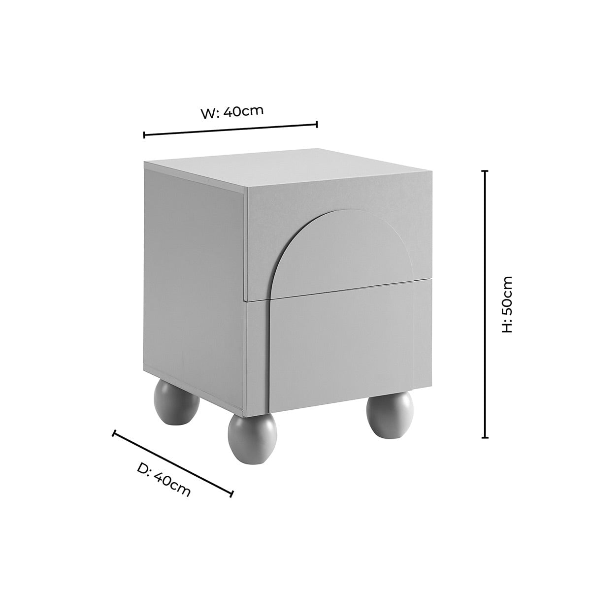 Dusklia - Rachel Arch Front 2 Drawer Bedside Table - Taupe