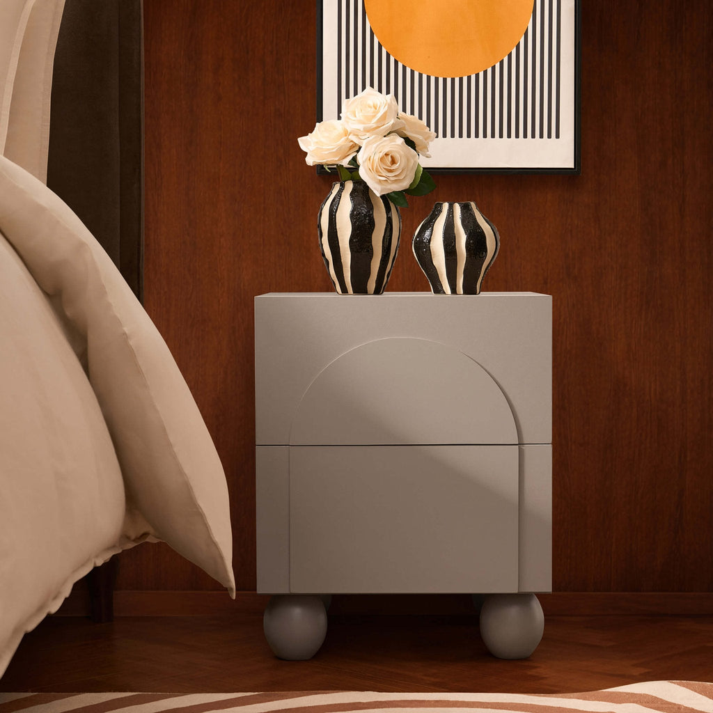 Dusklia - Rachel Arch Front 2 Drawer Bedside Table - Taupe
