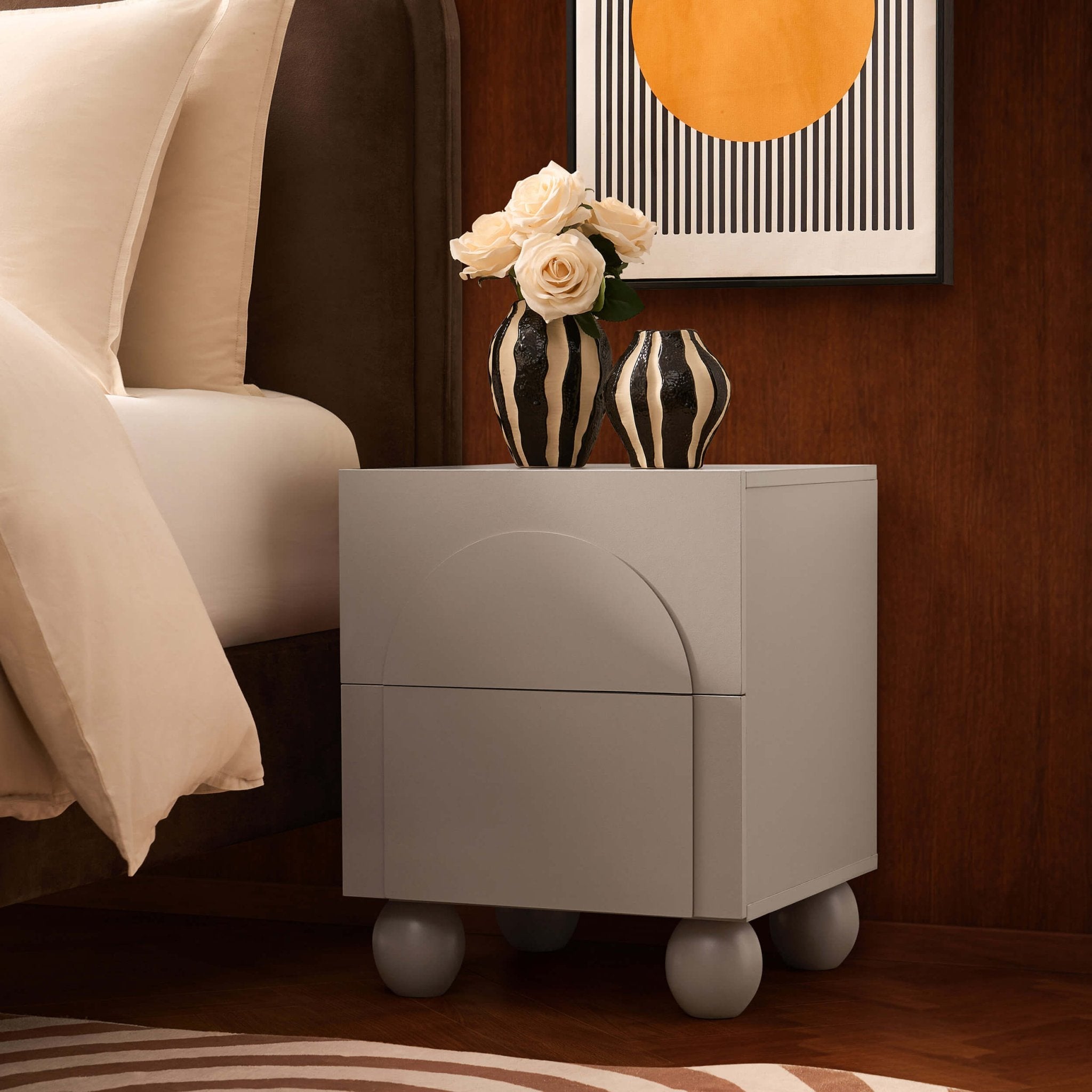 Dusklia - Rachel Arch Front 2 Drawer Bedside Table - Taupe