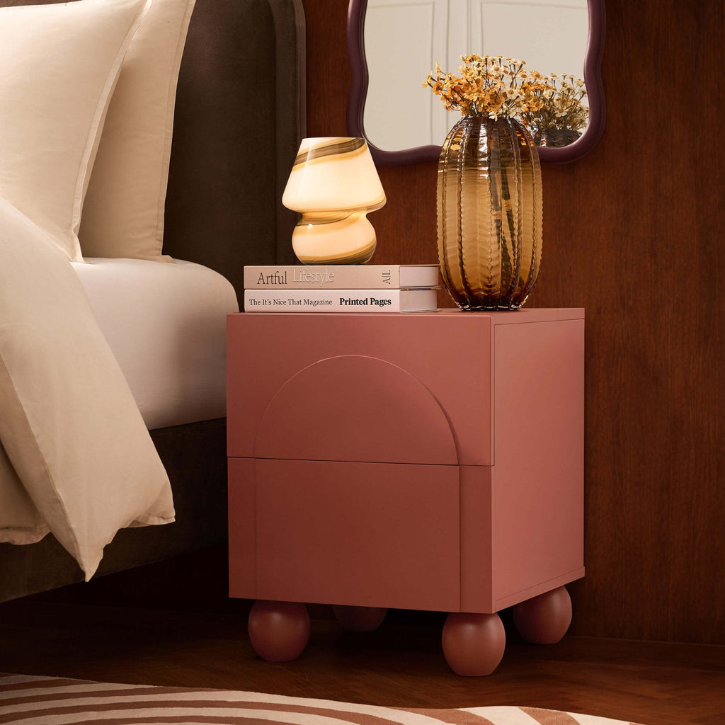 Dusklia - Rachel Arch Front 2 Drawer Bedside Table - Terracotta