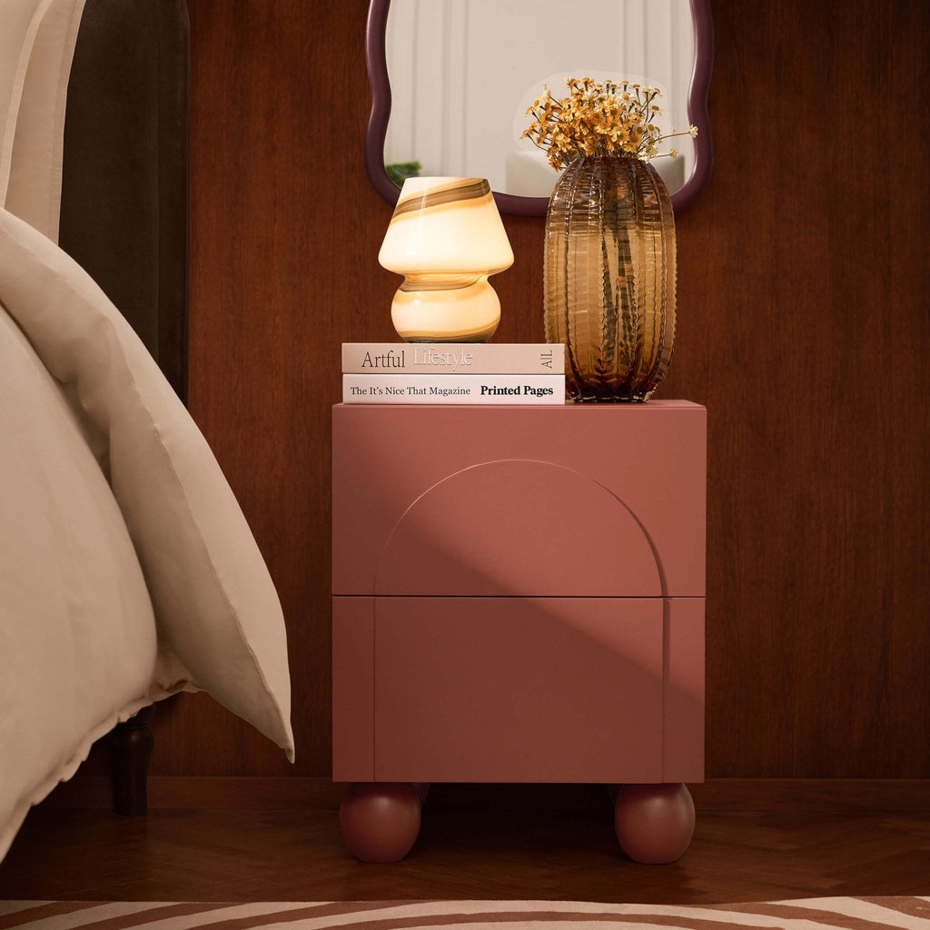 Dusklia - Rachel Arch Front 2 Drawer Bedside Table - Terracotta