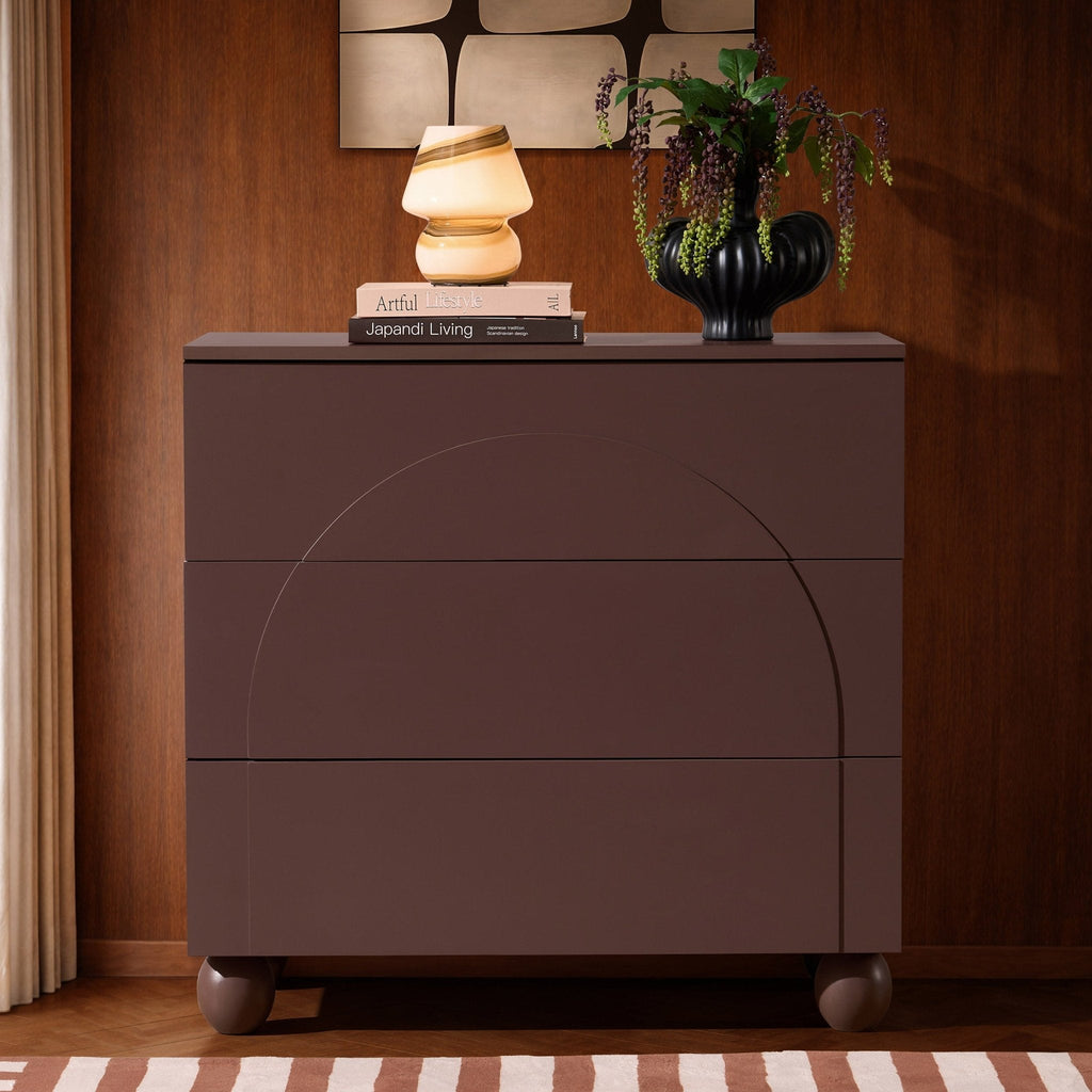 Dusklia - Rachel Arch Front 3 Drawer Chest - Mocha