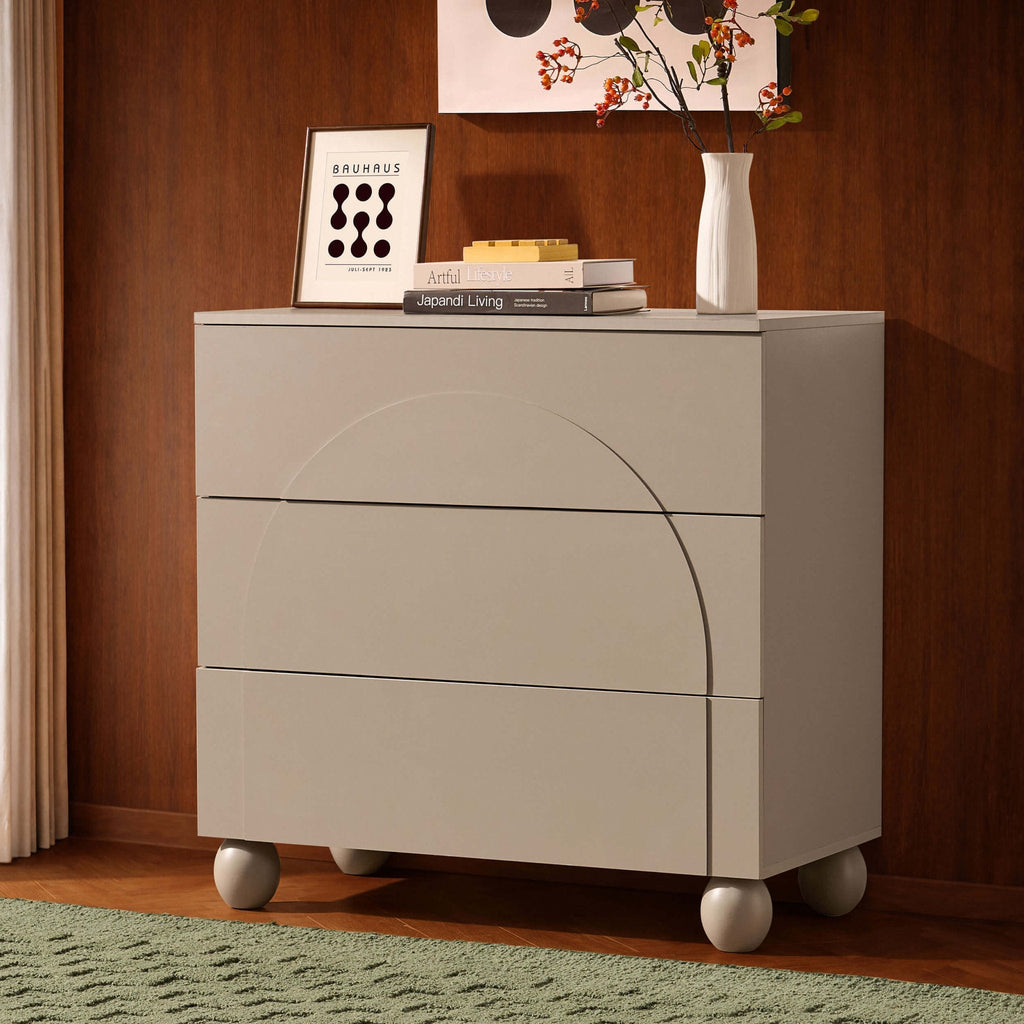 Dusklia - Rachel Arch Front 3 Drawer Chest - Taupe