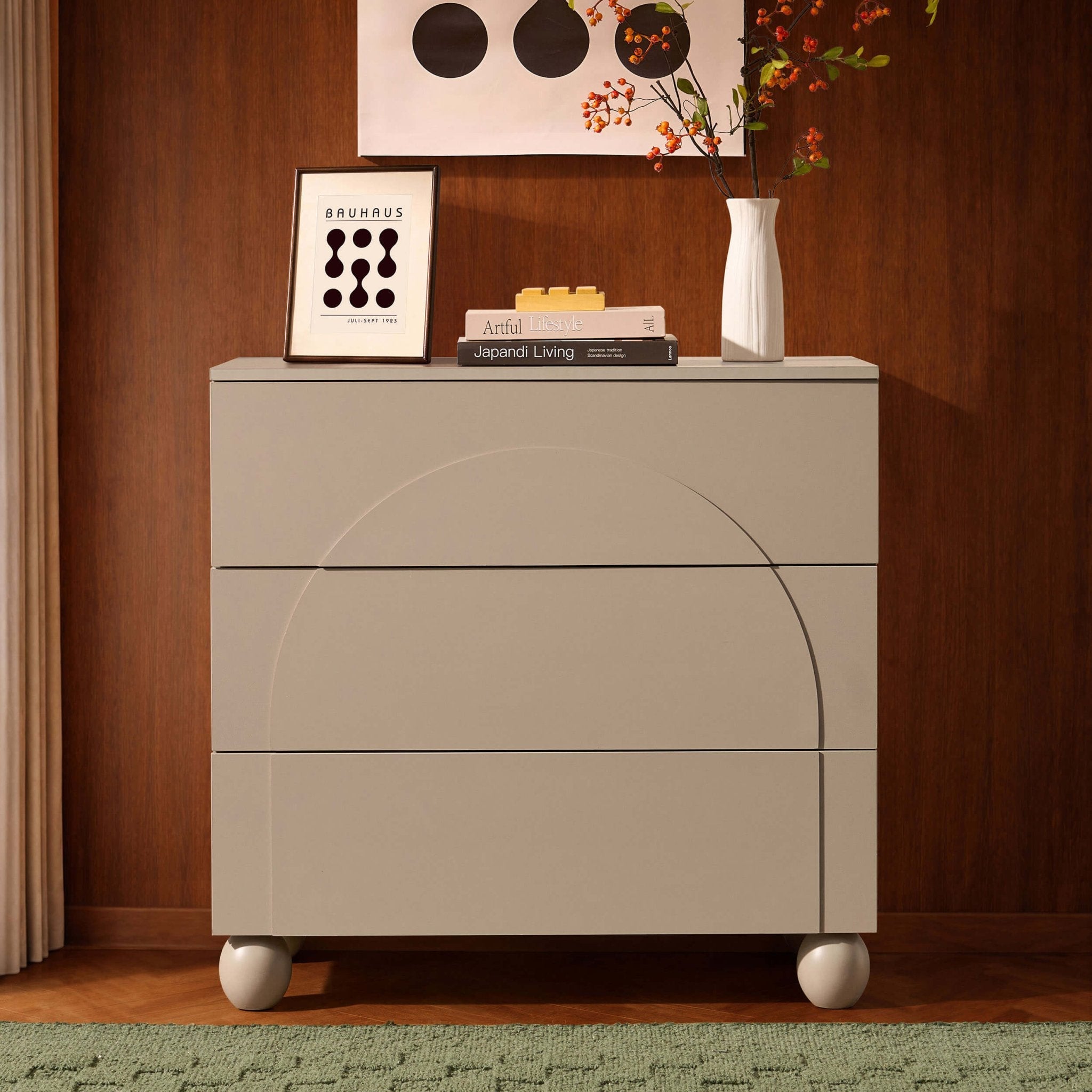 Dusklia - Rachel Arch Front 3 Drawer Chest - Taupe