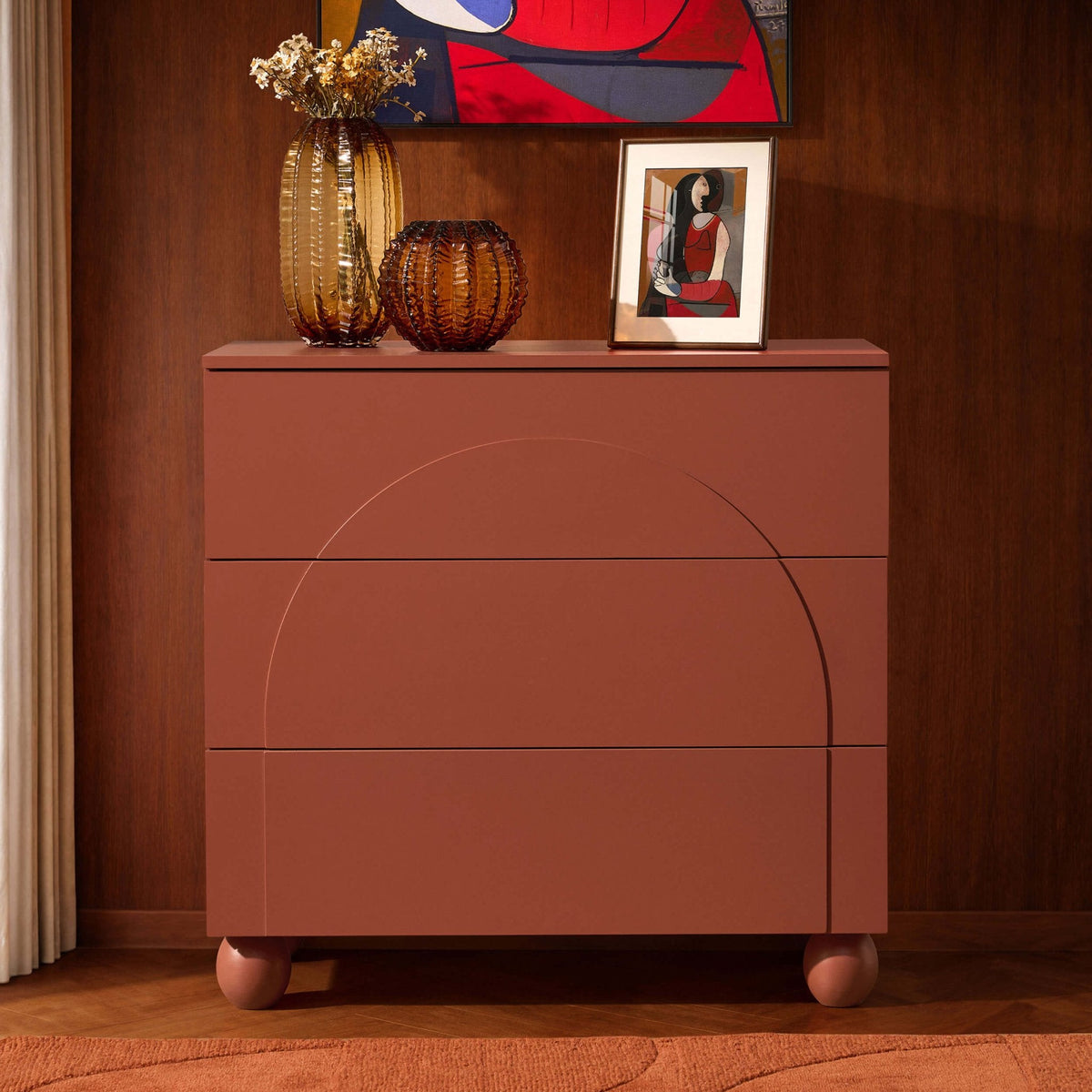 Dusklia - Rachel Arch Front 3 Drawer Chest - Terracotta