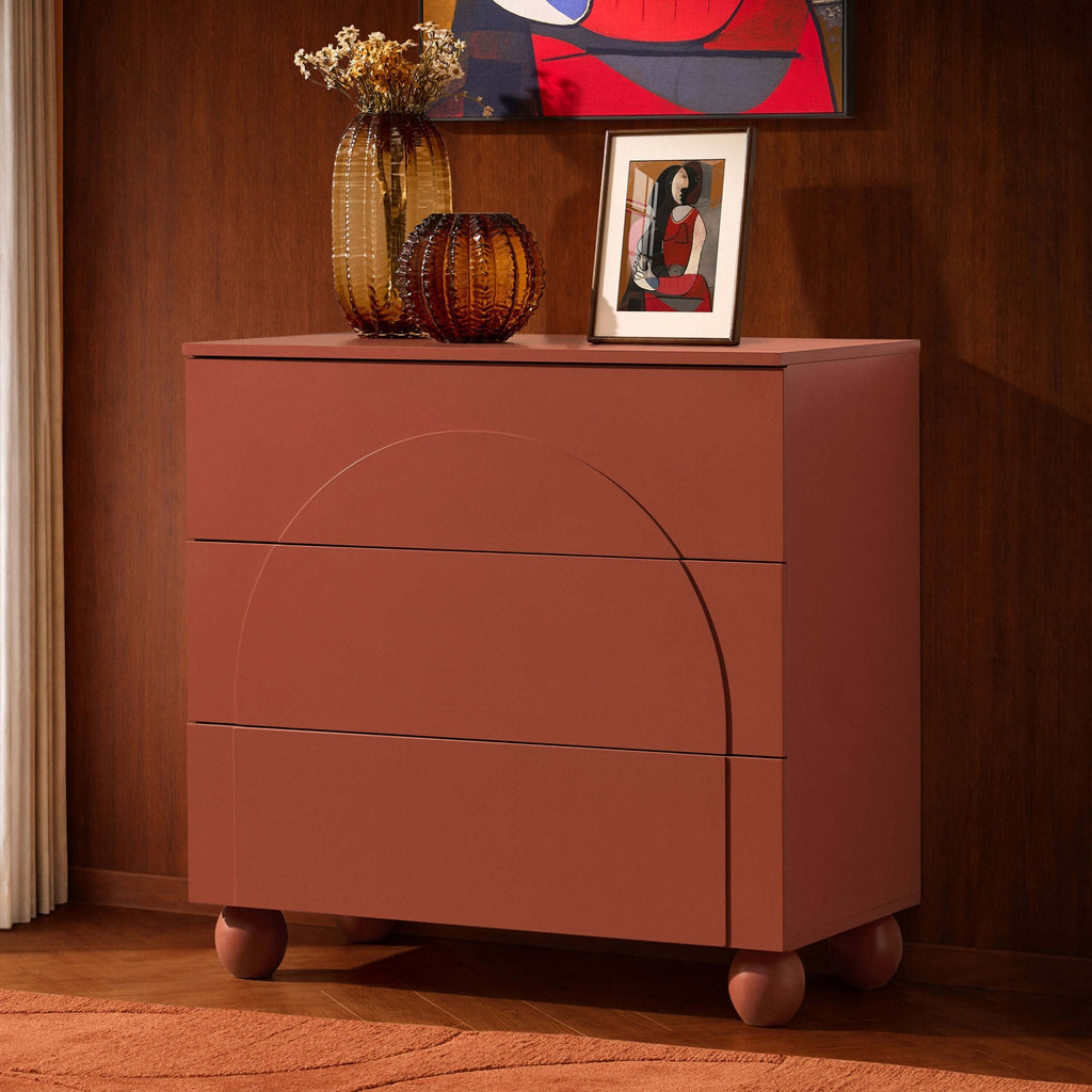 Dusklia - Rachel Arch Front 3 Drawer Chest - Terracotta