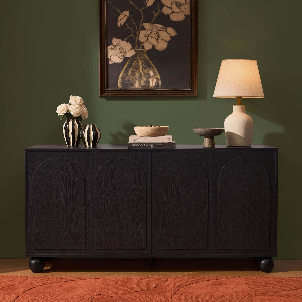 Dusklia - Rachel Arch Front 4 Door Sideboard - Black