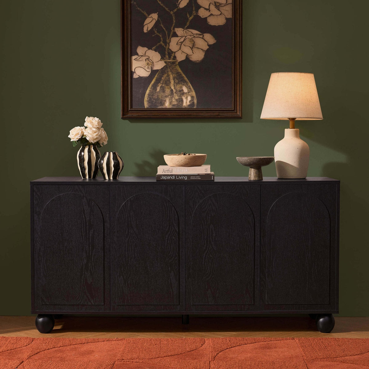 Dusklia - Rachel Arch Front 4 Door Sideboard - Black