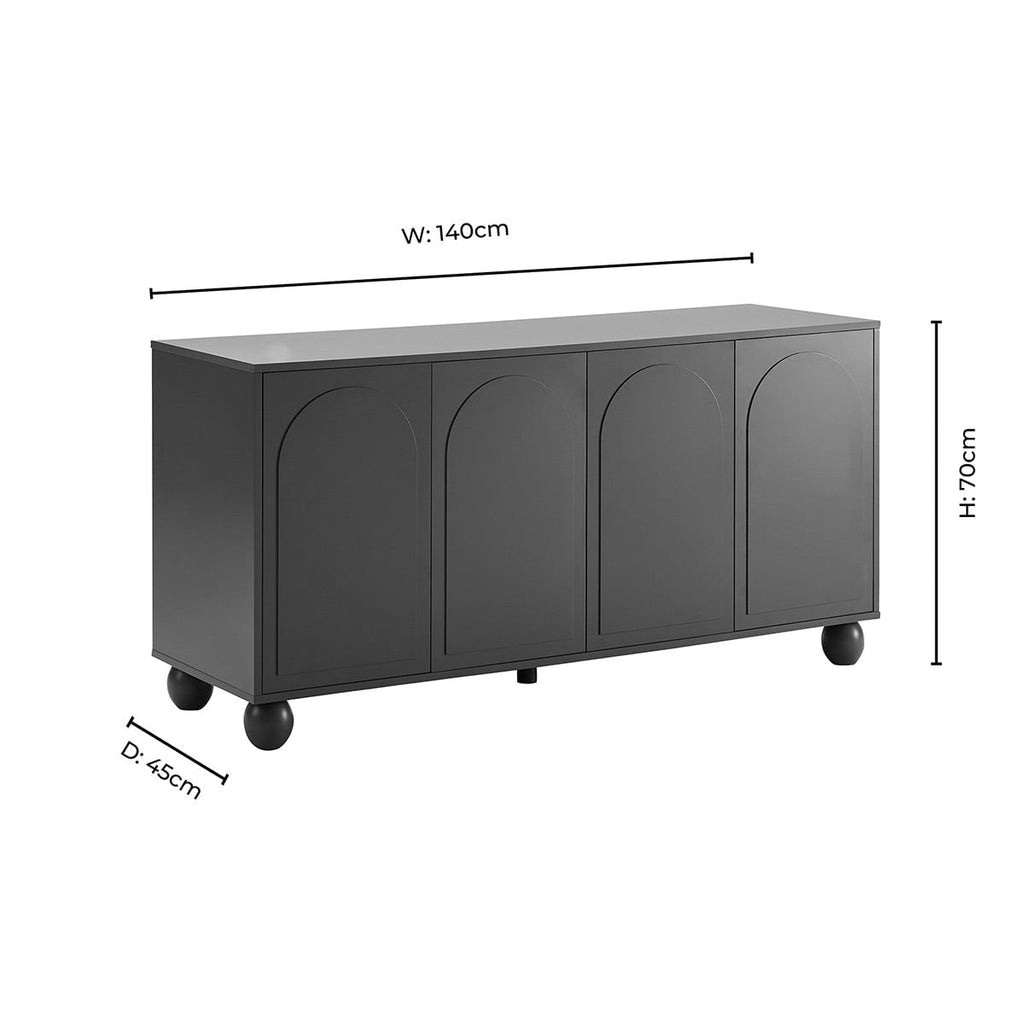 Dusklia - Rachel Arch Front 4 Door Sideboard - Black