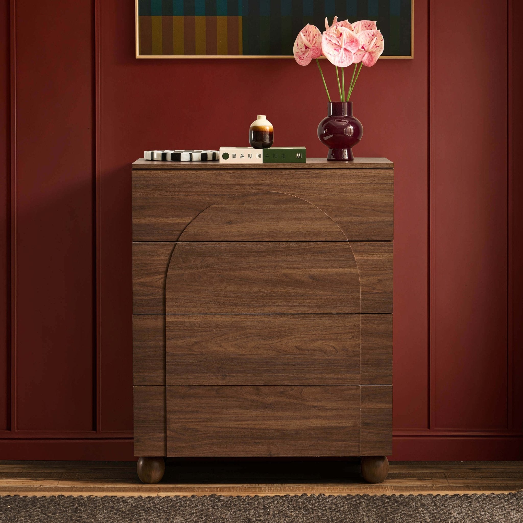 Commode Rachel Arch à 4 tiroirs - Bois moyen