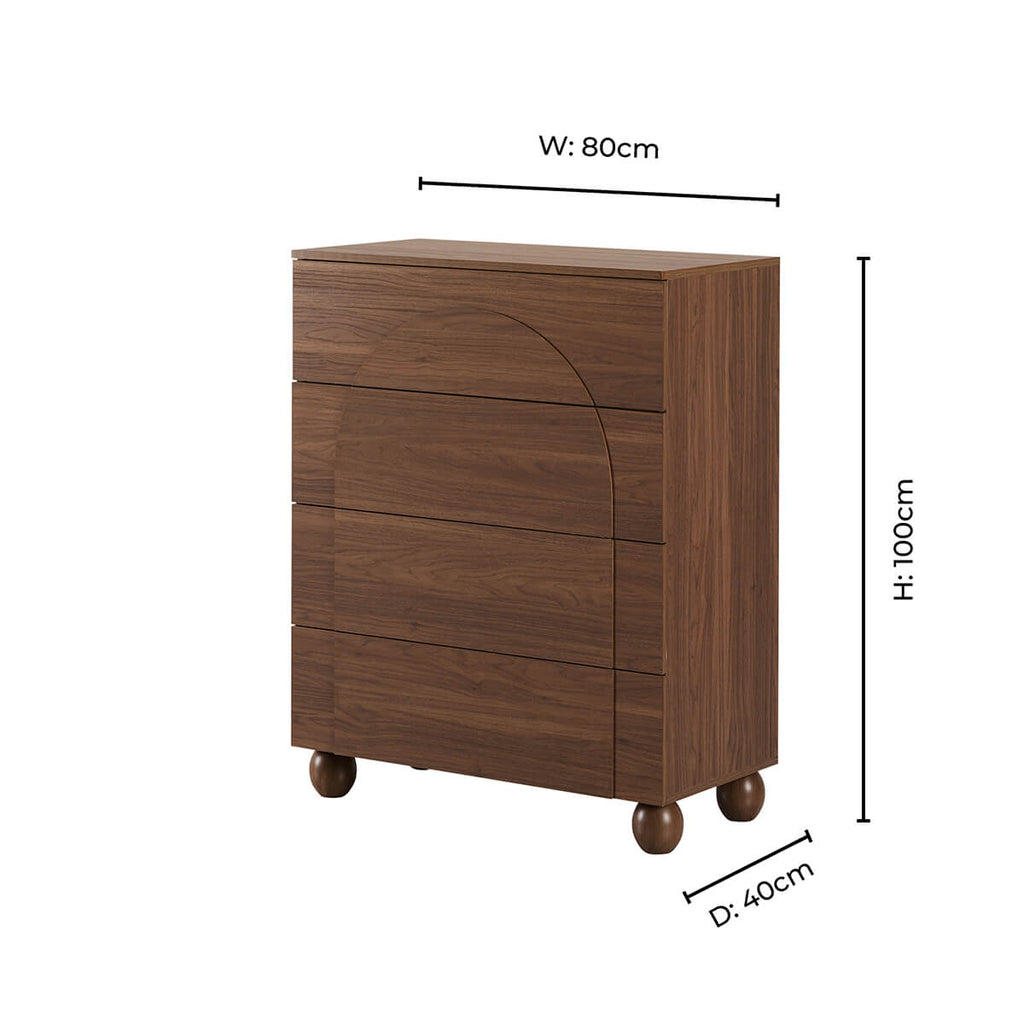 Commode Rachel Arch à 4 tiroirs - Bois moyen