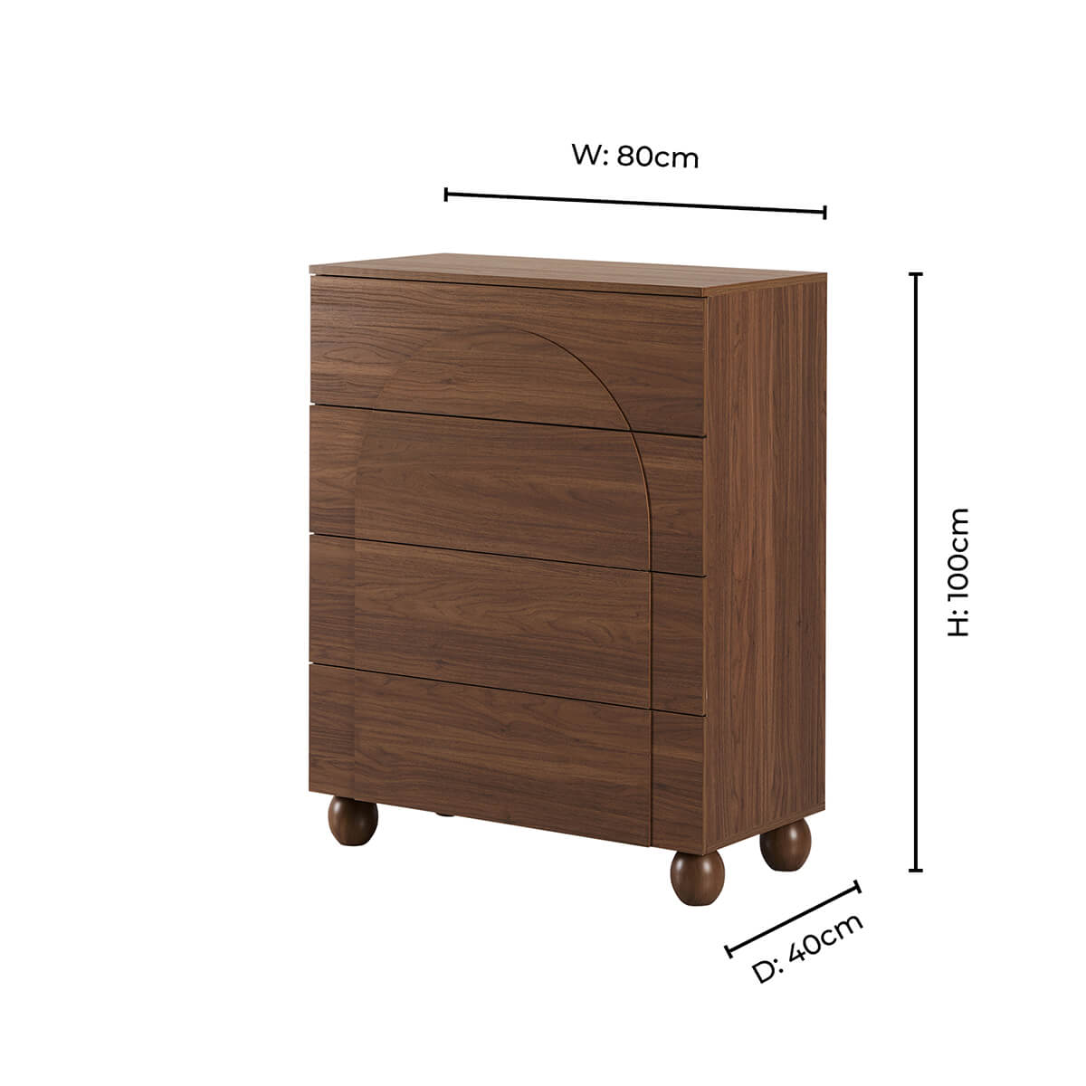 Commode Rachel Arch à 4 tiroirs - Bois moyen