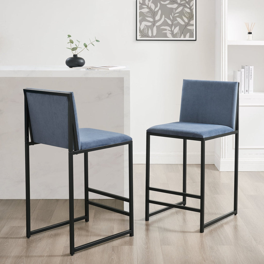 Dusklia - Rae Set Of 2 Barstools - Velvet - Blue