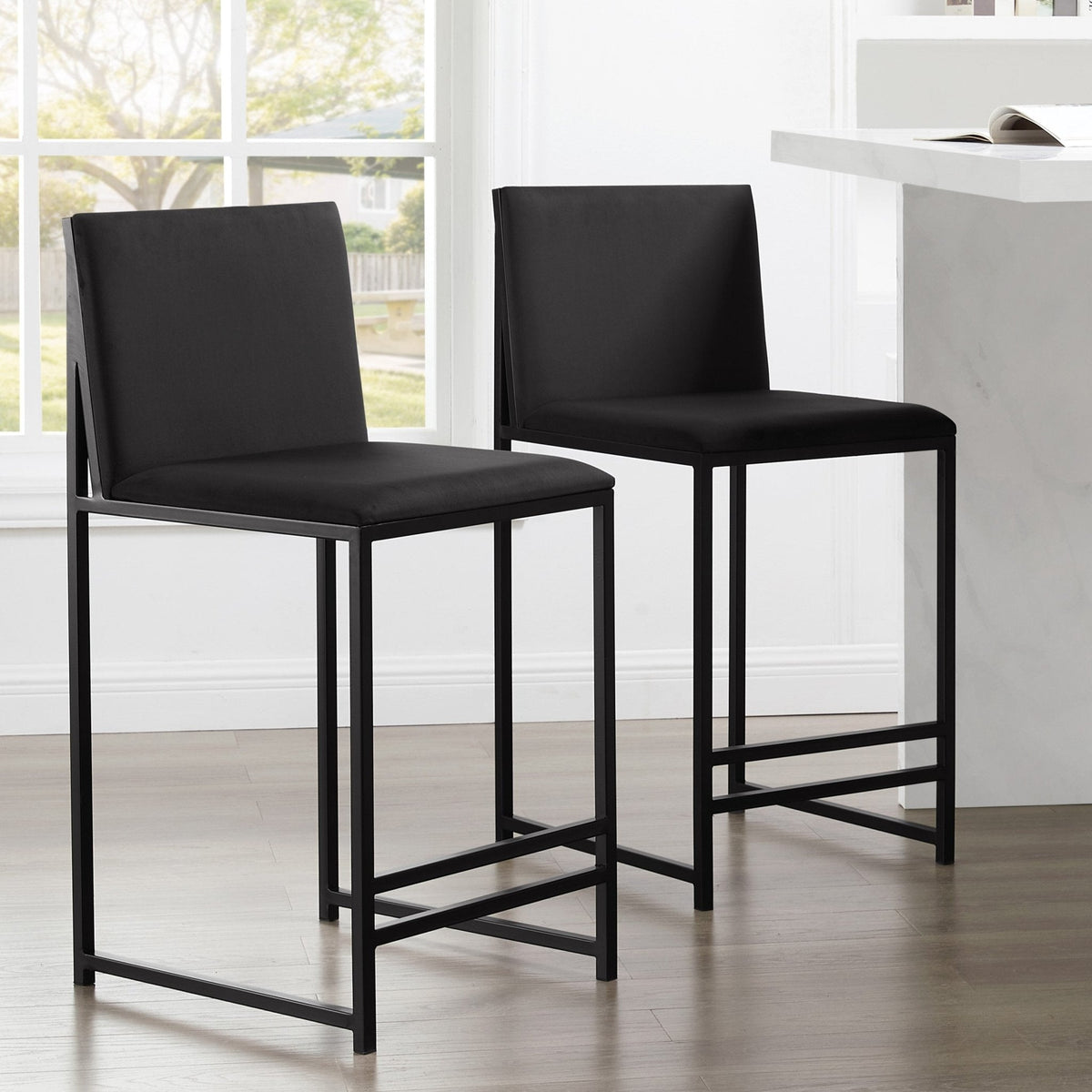 Dusklia - Rae Set Of 2 Barstools - Velvet - Charcoal