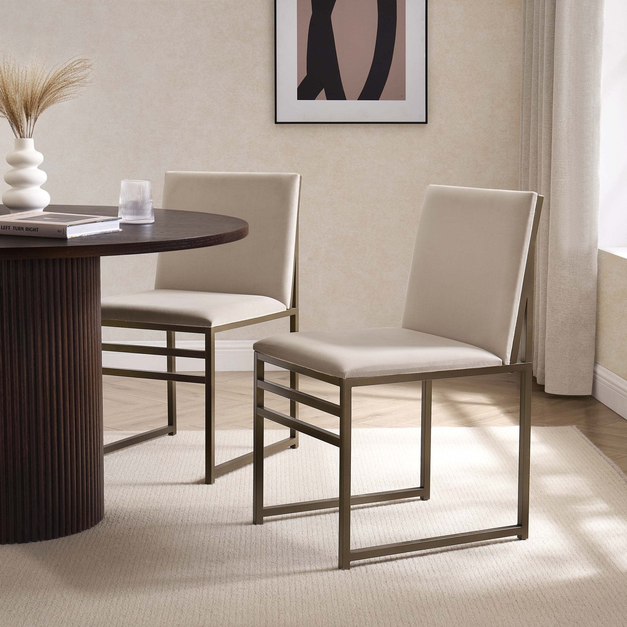 Dusklia - Rae Set of 2 Dining Chairs - Velvet - Beige