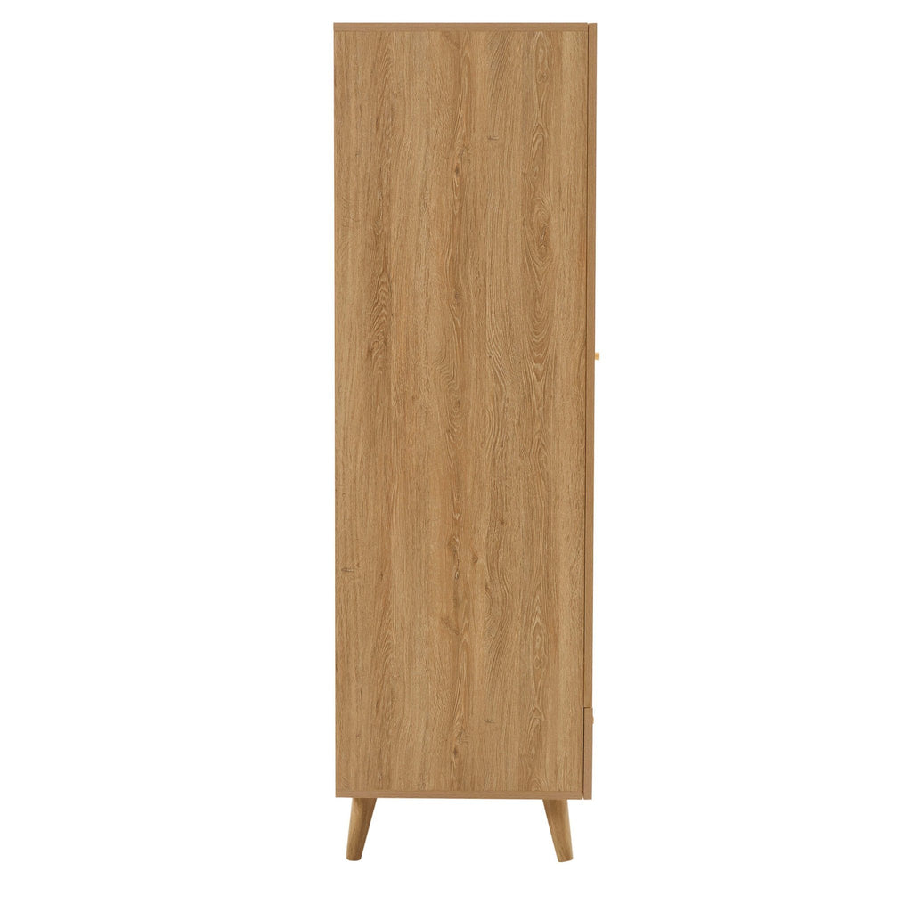 Dusklia - Raven Rattan 2 Door Wardrobe with Drawers - Light Wood