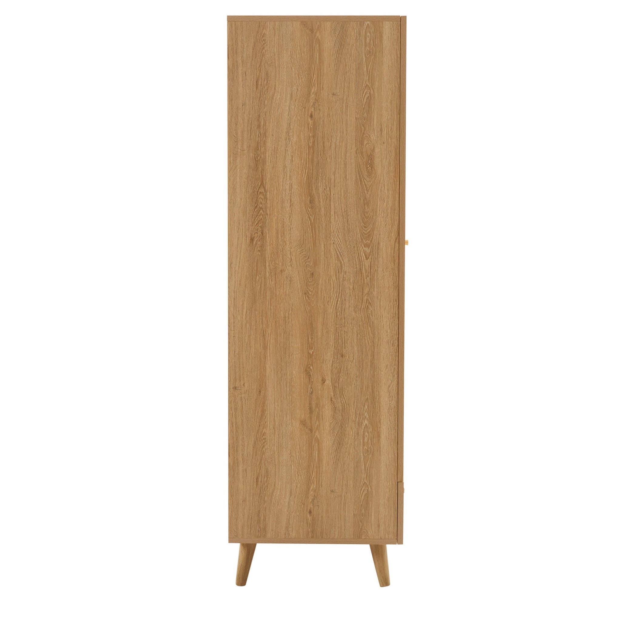 Dusklia - Raven Rattan 2 Door Wardrobe with Drawers - Light Wood